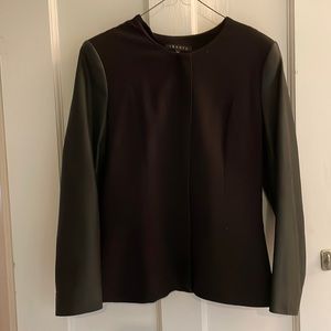 Theory peplum jacket with leather sleeve